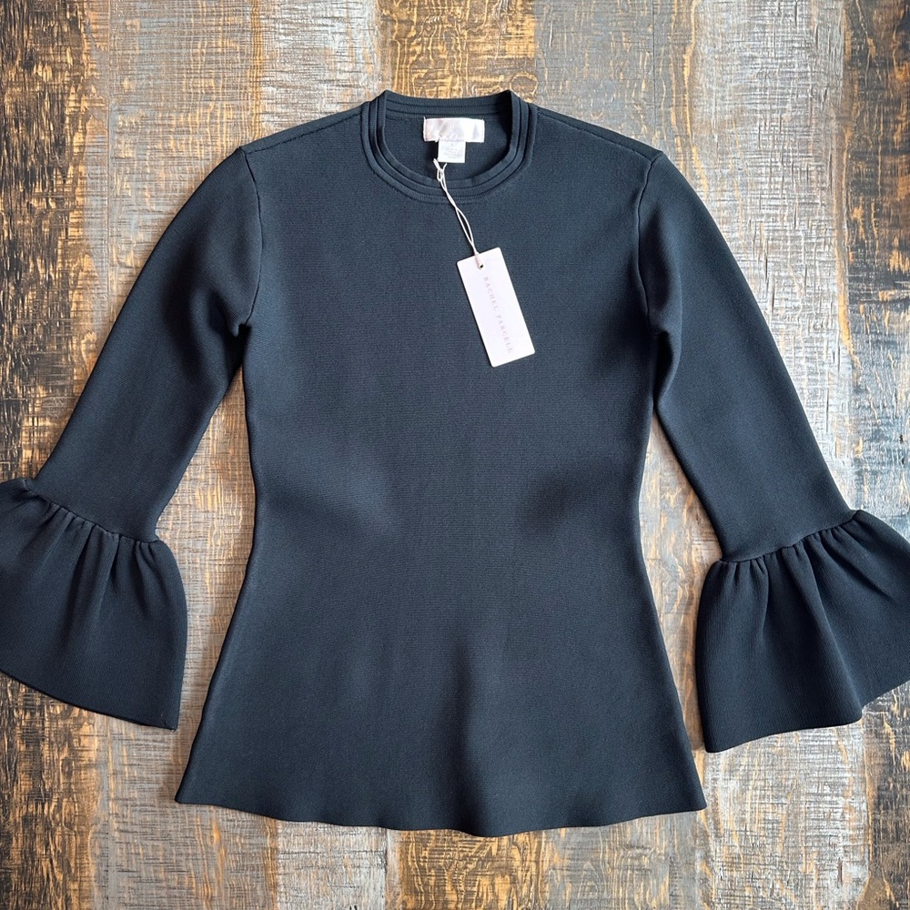 NWT Rachel Parcell Knit top with Bell Sleeves Size Small in black